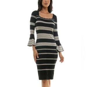 Maison Tara Bell Sleeve Striped Sheath Knit Dress Size Medium Office Work